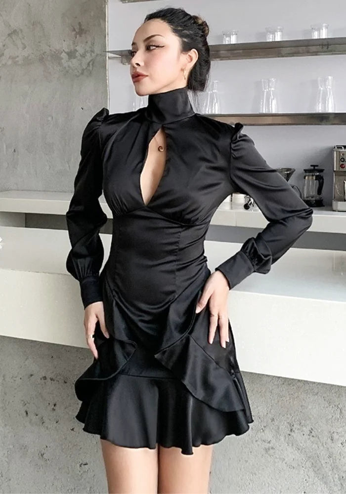 Black satin dress deals