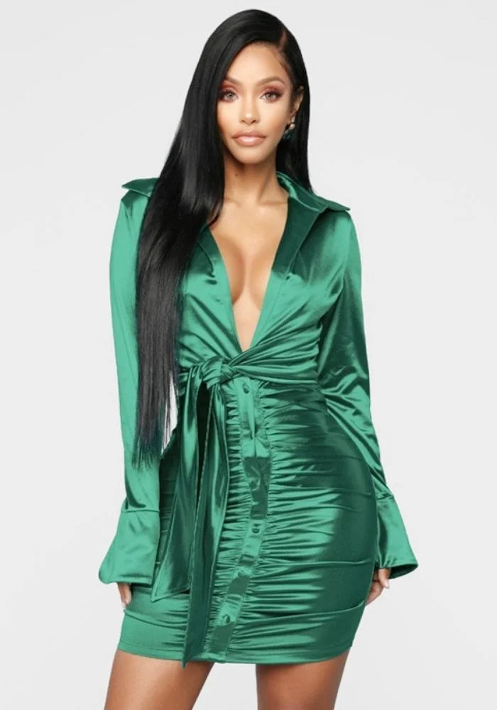 Green Satin Wrap Dress | Miss Satin Green Satin Wrap Dress | Miss Satin