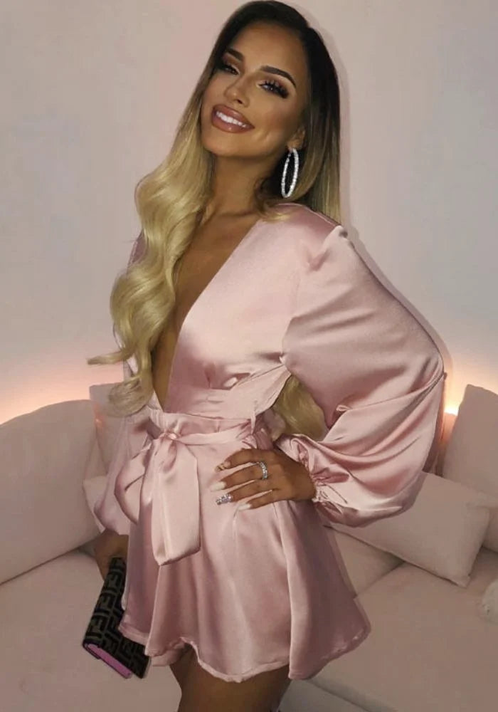 Baby pink satin top dress