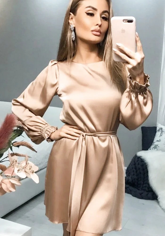 Long Sleeve Satin Dress Miss Satin