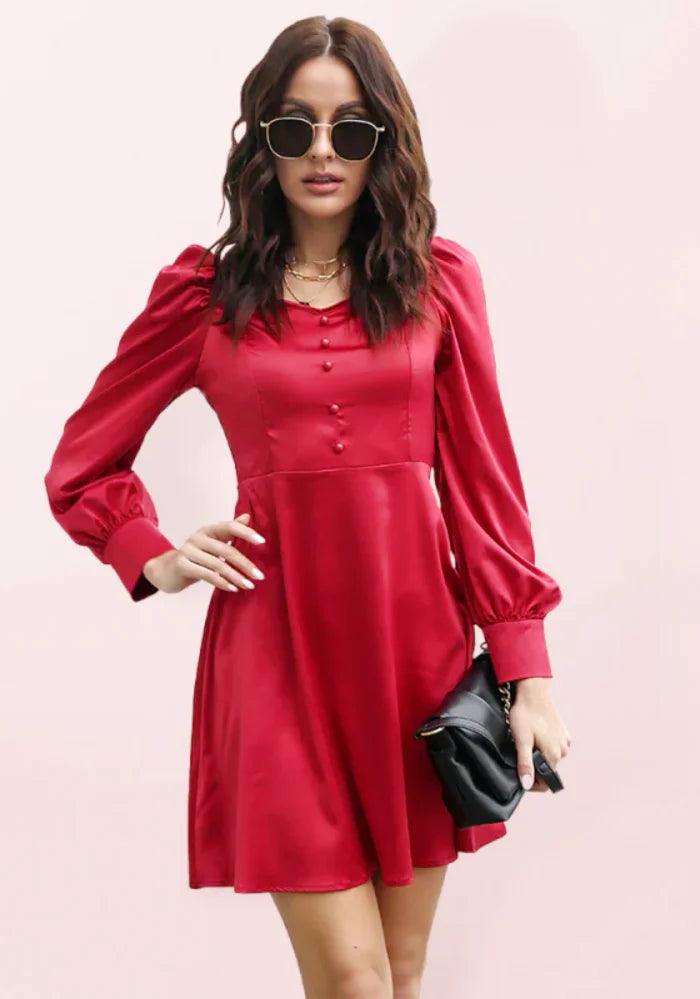 Red Satin Long Sleeve Mini Dress - A Masterpiece of Elegance and Style Miss Satin Red Satin Long Sleeve Mini Dress - A Masterpiece of Elegance and Style Miss Satin
