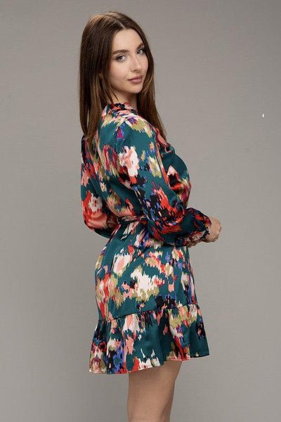 Floral Satin Mini Dress - Miss Satin