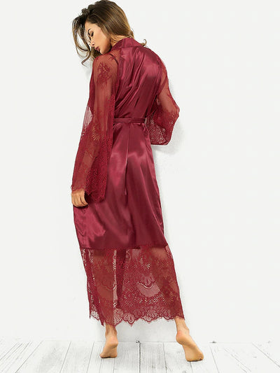 Long Satin Lace Robe
