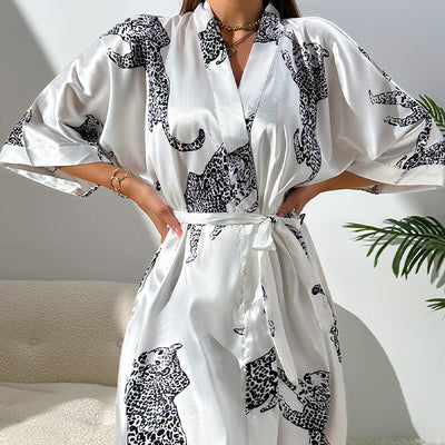 Leopard Print Satin Robe