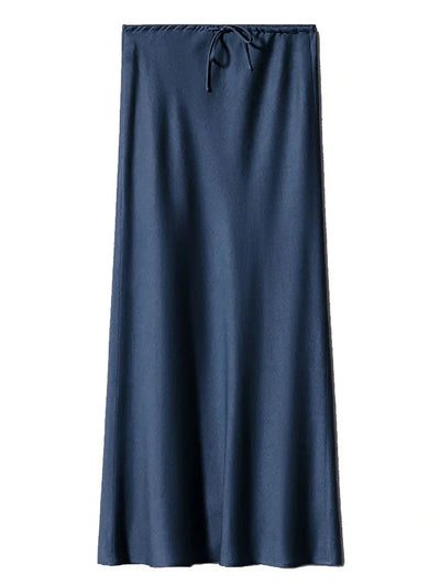 Drawstring-Waist Red Midi Satin Skirt