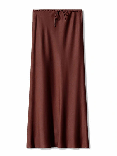 Drawstring-Waist Red Midi Satin Skirt