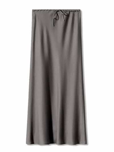 Drawstring-Waist Red Midi Satin Skirt
