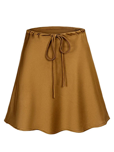 Drawstring-Waist Mini Satin Skirt