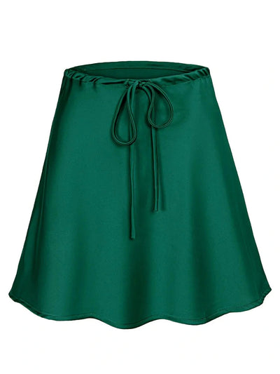 Drawstring-Waist Mini Satin Skirt