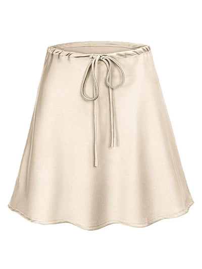 Drawstring-Waist Mini Satin Skirt