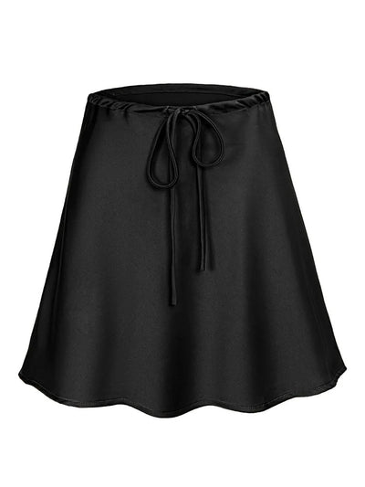 Drawstring-Waist Mini Satin Skirt