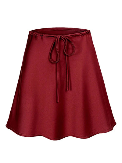 Drawstring-Waist Mini Satin Skirt