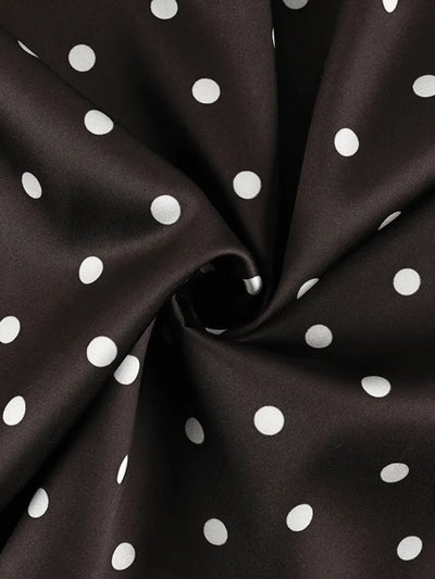 Brown Polka Dot Lace-Hem Mini Satin Skirt