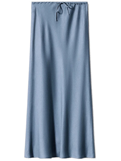 Drawstring-Waist Maxi Satin Skirt