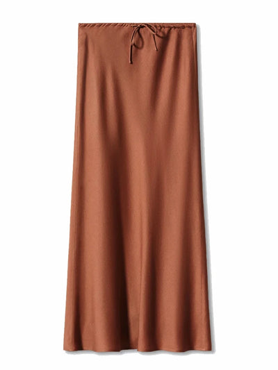 Drawstring-Waist Maxi Satin Skirt