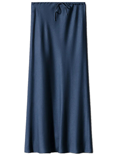 Drawstring-Waist Maxi Satin Skirt
