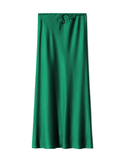 Drawstring-Waist Maxi Satin Skirt
