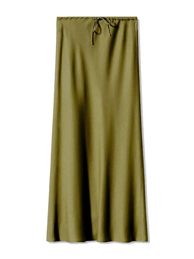 Drawstring-Waist Maxi Satin Skirt