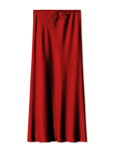 Drawstring-Waist Maxi Satin Skirt
