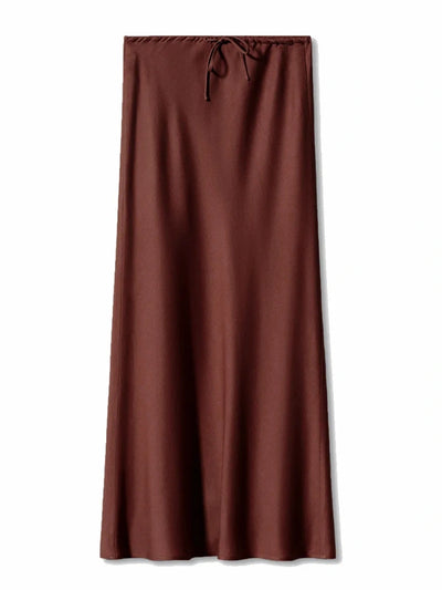 Drawstring-Waist Maxi Satin Skirt