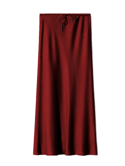 Drawstring-Waist Maxi Satin Skirt