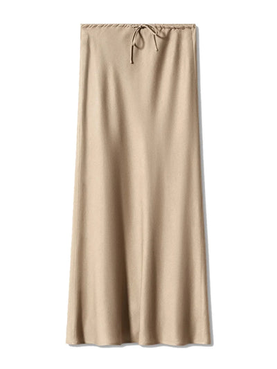 Drawstring-Waist Maxi Satin Skirt