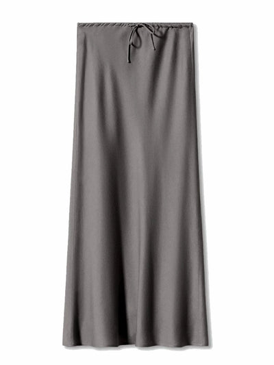 Drawstring-Waist Maxi Satin Skirt