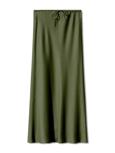 Drawstring-Waist Maxi Satin Skirt