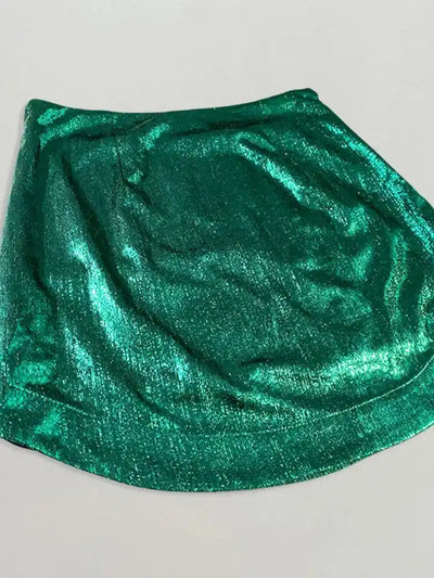 Green High-Waist Mini Satin Skirt