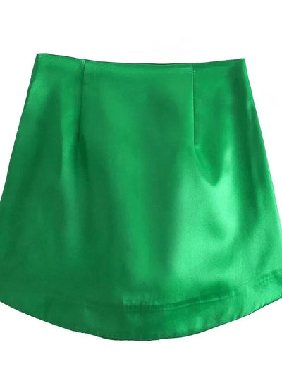 Green High-Waist Mini Satin Skirt