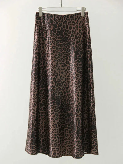 Leopard-Print Maxi Satin Skirt