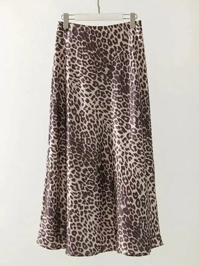 Leopard-Print Maxi Satin Skirt
