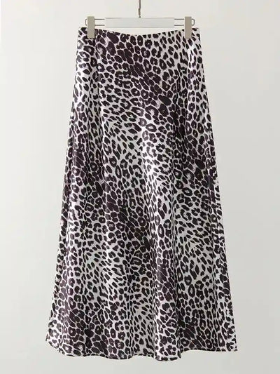 Leopard-Print Maxi Satin Skirt