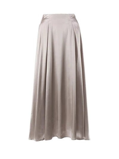 Flared Champagne Midi Satin Skirt