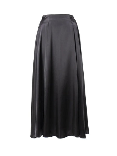 Flared Champagne Midi Satin Skirt