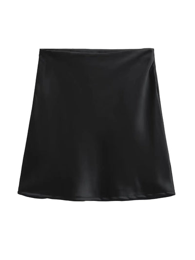 Olive Green Zip-Back Mini Satin Skirt