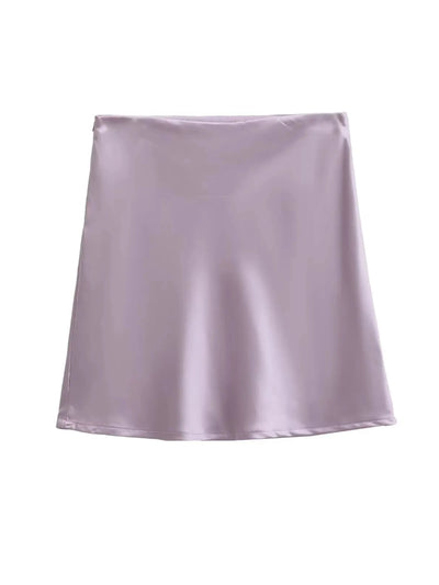 Olive Green Zip-Back Mini Satin Skirt