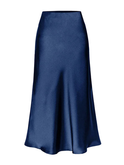 Side-Slit Midi Satin Skirt in Green