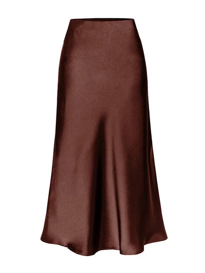 Side-Slit Midi Satin Skirt in Green