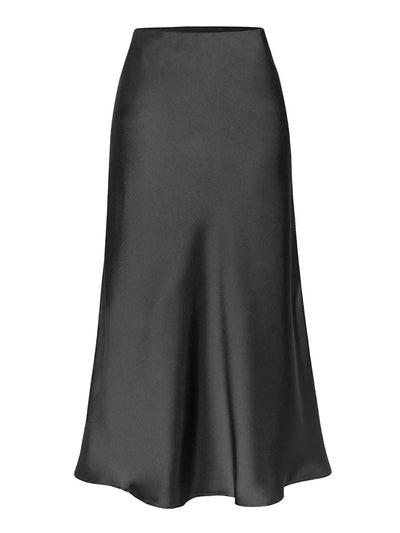 Side-Slit Midi Satin Skirt in Green