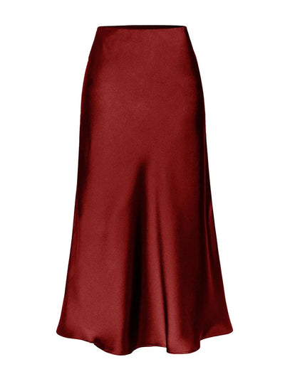 Side-Slit Midi Satin Skirt in Green