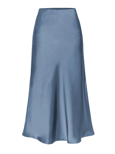 Side-Slit Midi Satin Skirt in Green