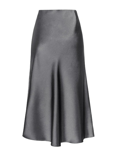 Side-Slit Midi Satin Skirt in Green