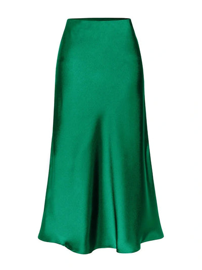 Side-Slit Midi Satin Skirt in Green