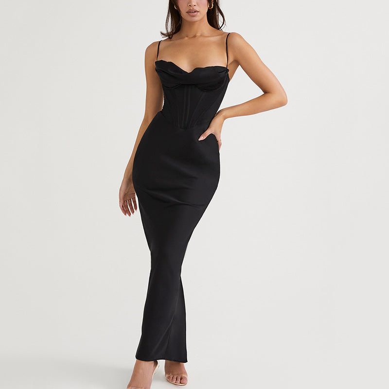 black satin corset dress Camilla Black Satin Corset A-Line Mini Dress