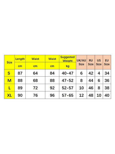 Size chart for ivory polka dot midi skirt showing S to XL measurements in centimeters and international sizing