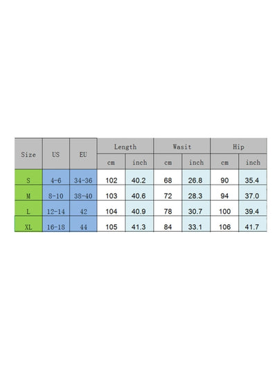 Size chart for white lace-panel maxi skirt showing S through XL in US, EU, length, waist, and hip measurements