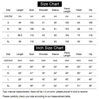 Size chart for teal satin pajama set showing measurements in centimeters and inches for sizes S through XL