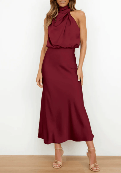 Wine Red Satin Dress - Miss Satin