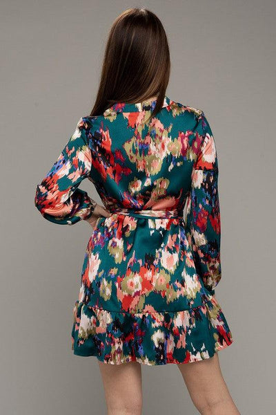 Floral Satin Mini Dress - Miss Satin
